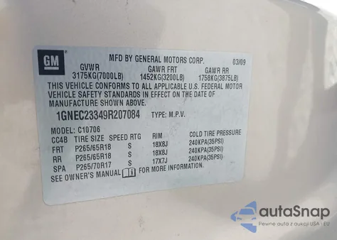 2009 Chevrolet Tahoe Lt1 from USA, damaged, VIN 1GNEC23349R207084